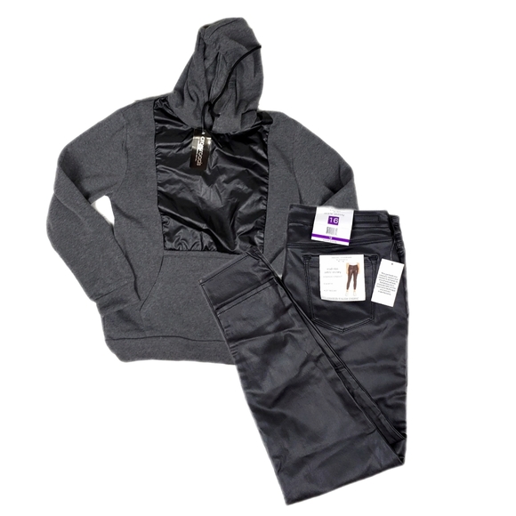 NWT Sanctuary Blk Coated Skinny Jeans 16 + Hoodie - Picture 2 of 13